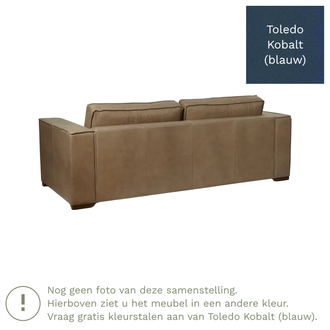afbeelding van Leren bank Fine - 3 zits - Toledo Kobalt (blauw) - Poten hout bruin