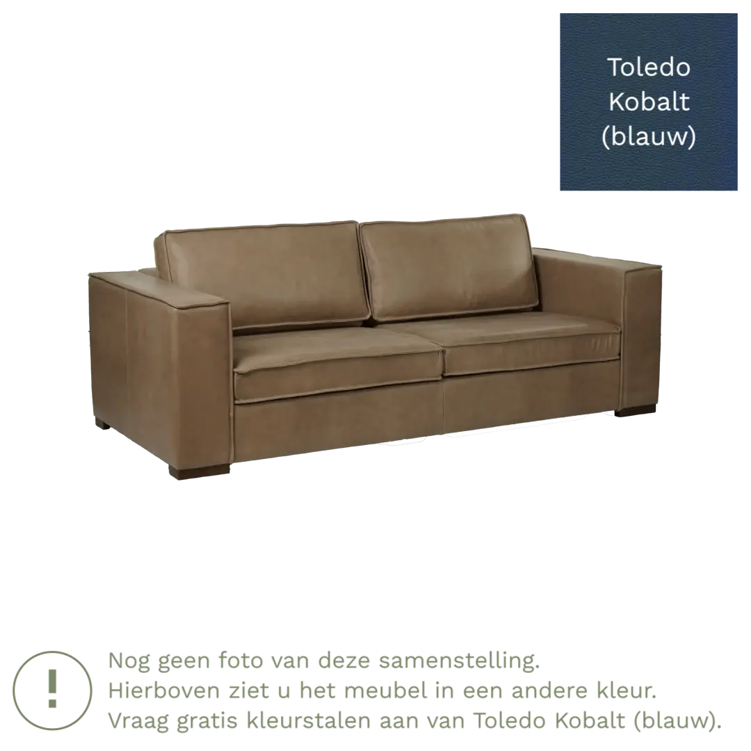 afbeelding van Leren bank Fine - 3 zits - Toledo Kobalt (blauw) - Poten hout zwart