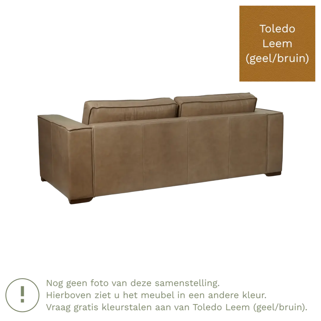 afbeelding van Leren bank Fine - 3 zits - Toledo Leem (geel/bruin) - Poten hout zwart