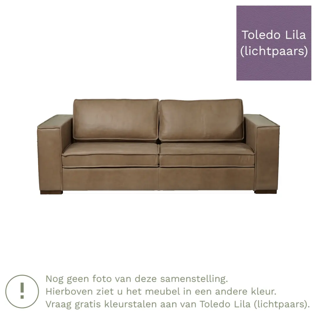 afbeelding van Leren bank Fine - 3 zits - Toledo Lila (lichtpaars) - Poten hout bruin