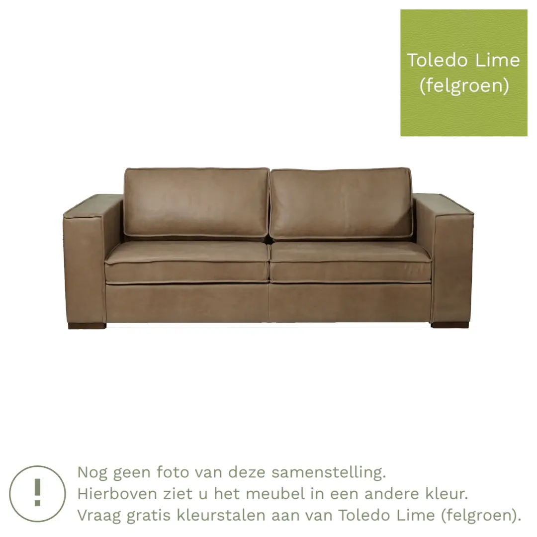 afbeelding van Leren bank Fine - 3 zits - Toledo Lime (felgroen) - Poten hout zwart