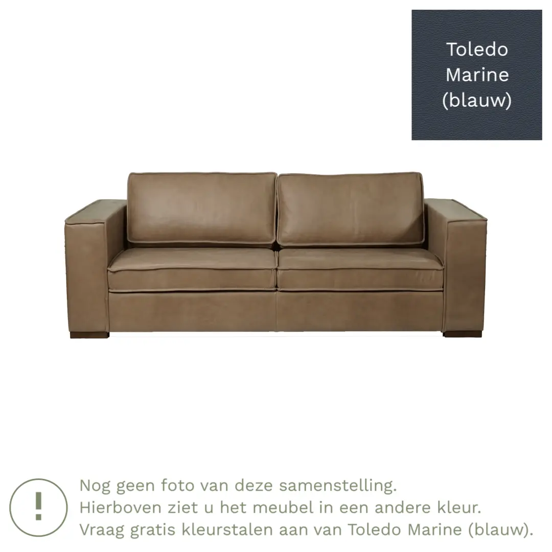 afbeelding van Leren bank Fine - 3 zits - Toledo Marine (blauw) - Poten hout bruin