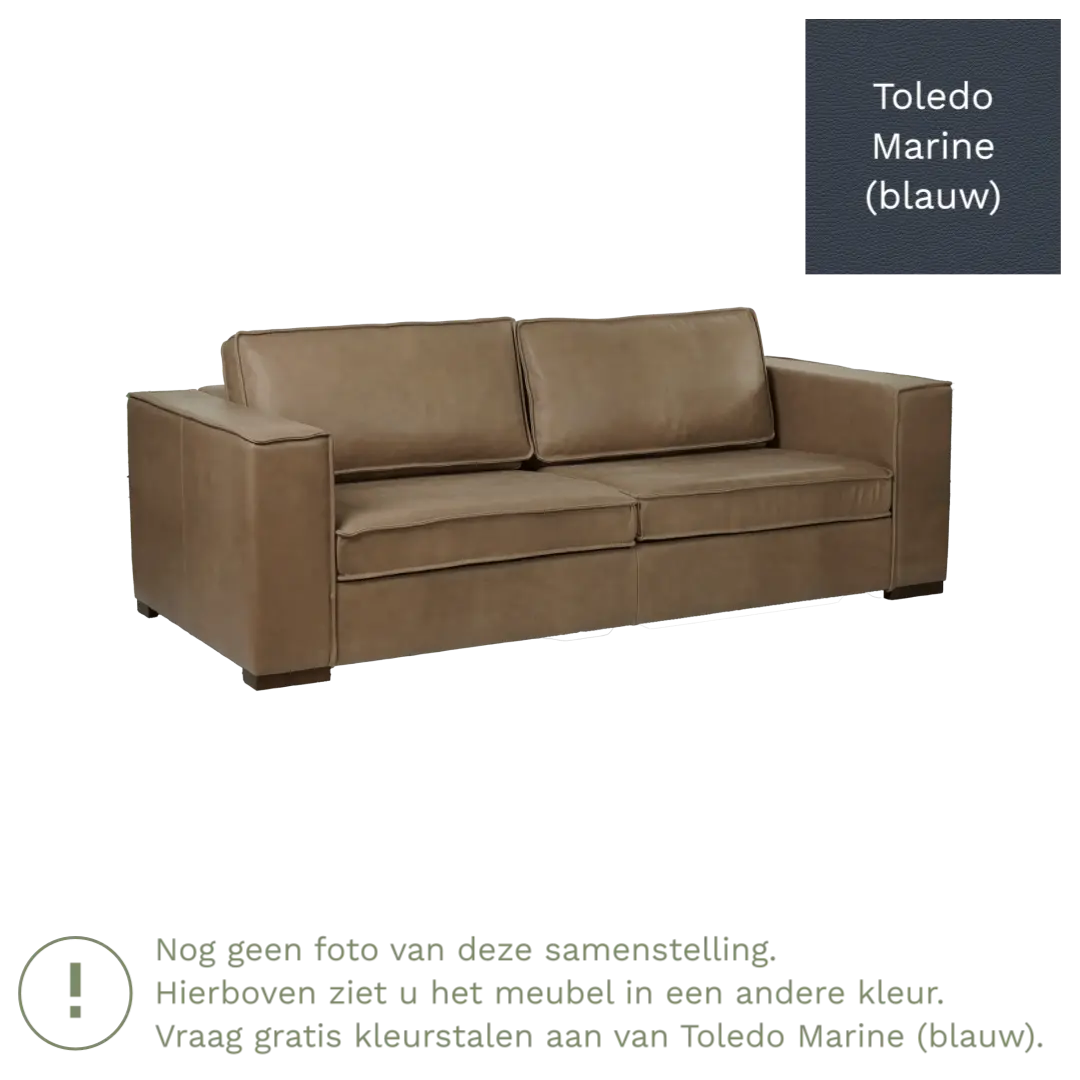 afbeelding van Leren bank Fine - 3 zits - Toledo Marine (blauw) - Poten hout zwart