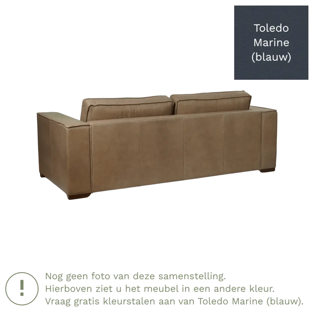 afbeelding van Leren bank Fine - 3 zits - Toledo Marine (blauw) - Poten hout zwart
