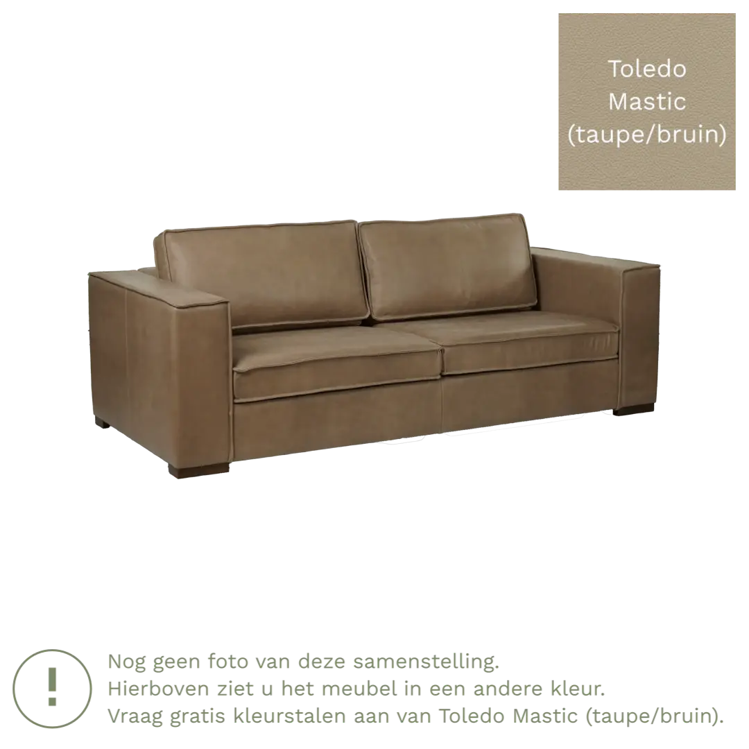 afbeelding van Leren bank Fine - 3 zits - Toledo Mastic (taupe/bruin) - Poten hout zwart