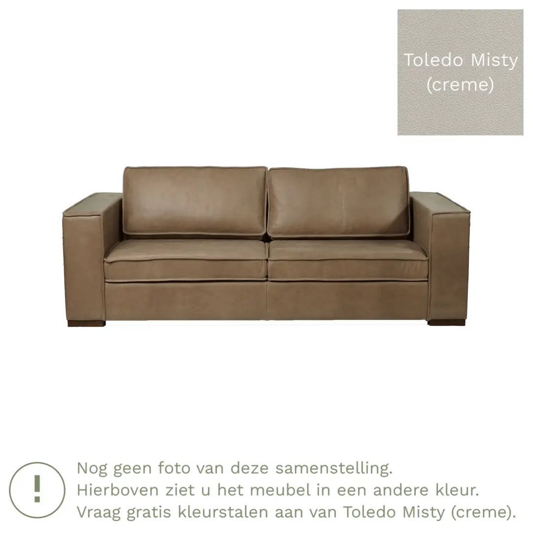 afbeelding van Leren bank Fine - 3 zits - Toledo Misty (crème) - Poten hout zwart
