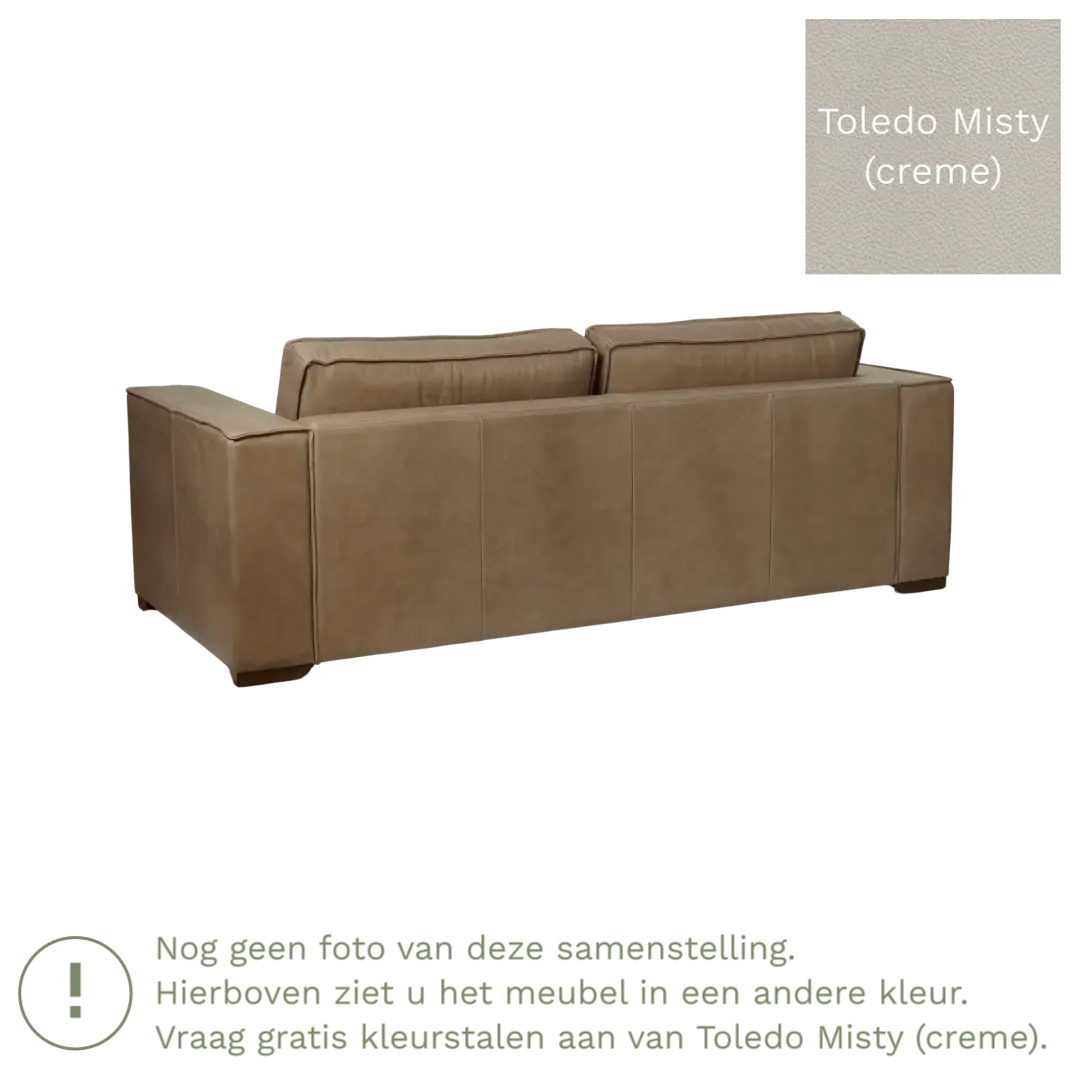 afbeelding van Leren bank Fine - 3 zits - Toledo Misty (crème) - Poten hout zwart