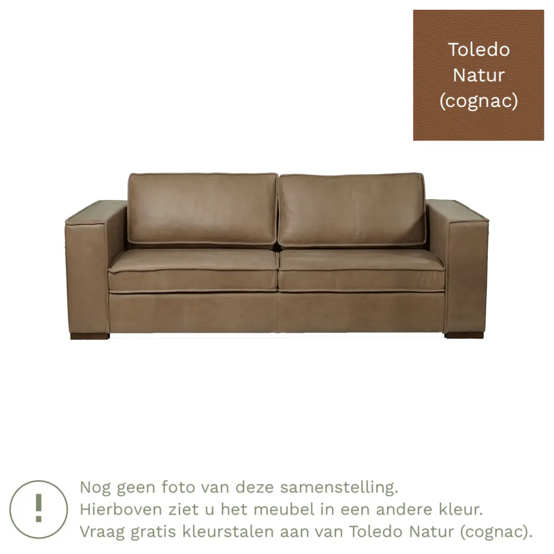 afbeelding van Leren bank Fine - 3 zits - Toledo Natur (cognac) - Poten hout bruin