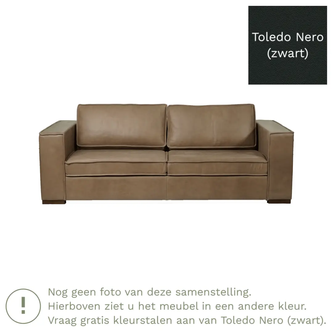 afbeelding van Leren bank Fine - 3 zits - Toledo Nero (zwart) - Poten hout bruin