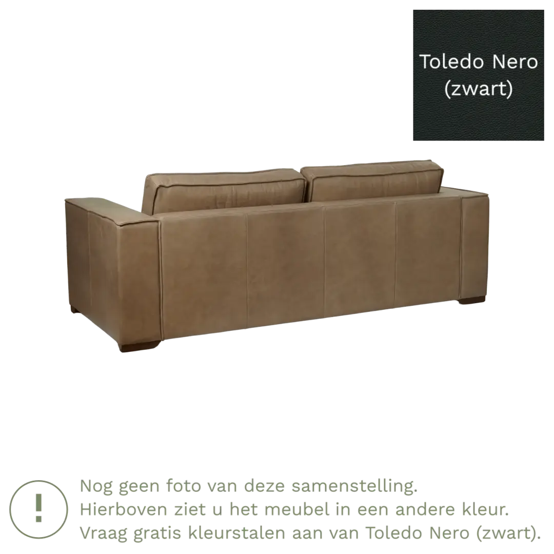 afbeelding van Leren bank Fine - 3 zits - Toledo Nero (zwart) - Poten hout bruin