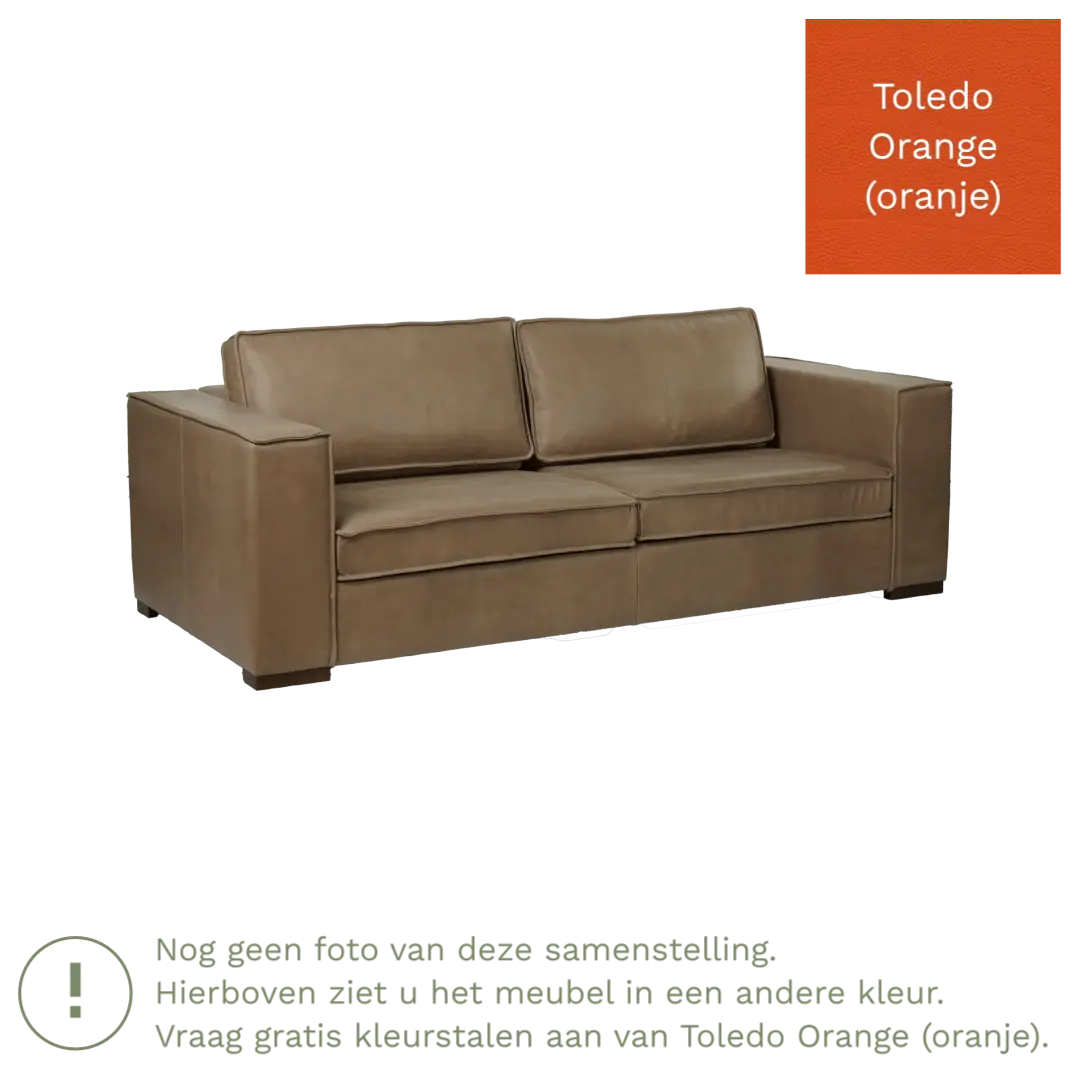 afbeelding van Leren bank Fine - 3 zits - Toledo Orange (oranje) - Poten hout bruin
