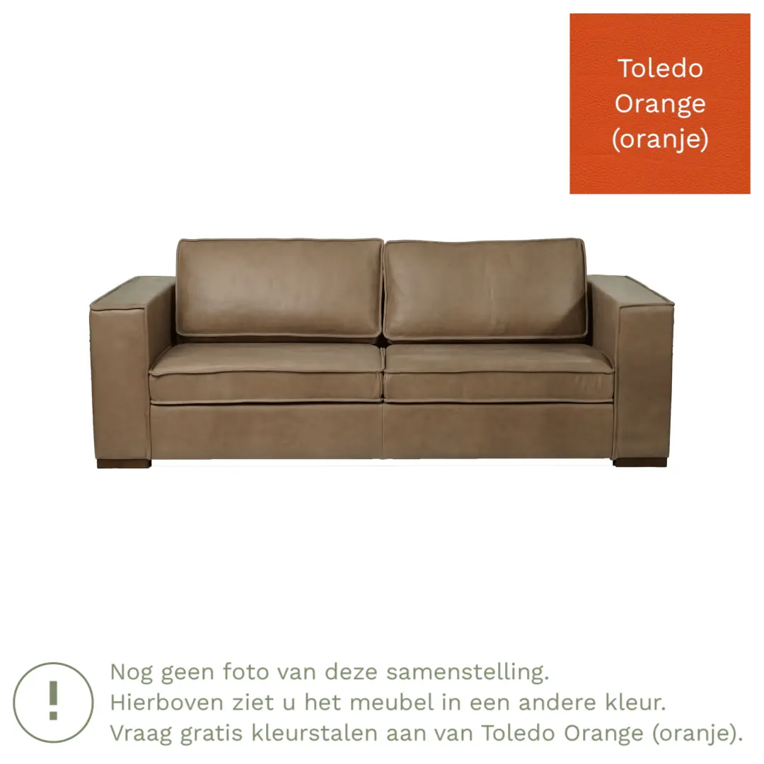 afbeelding van Leren bank Fine - 3 zits - Toledo Orange (oranje) - Poten hout zwart
