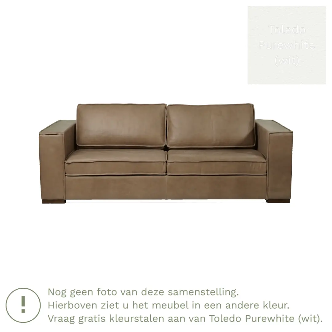 afbeelding van Leren bank Fine - 3 zits - Toledo Purewhite (wit) - Poten hout zwart