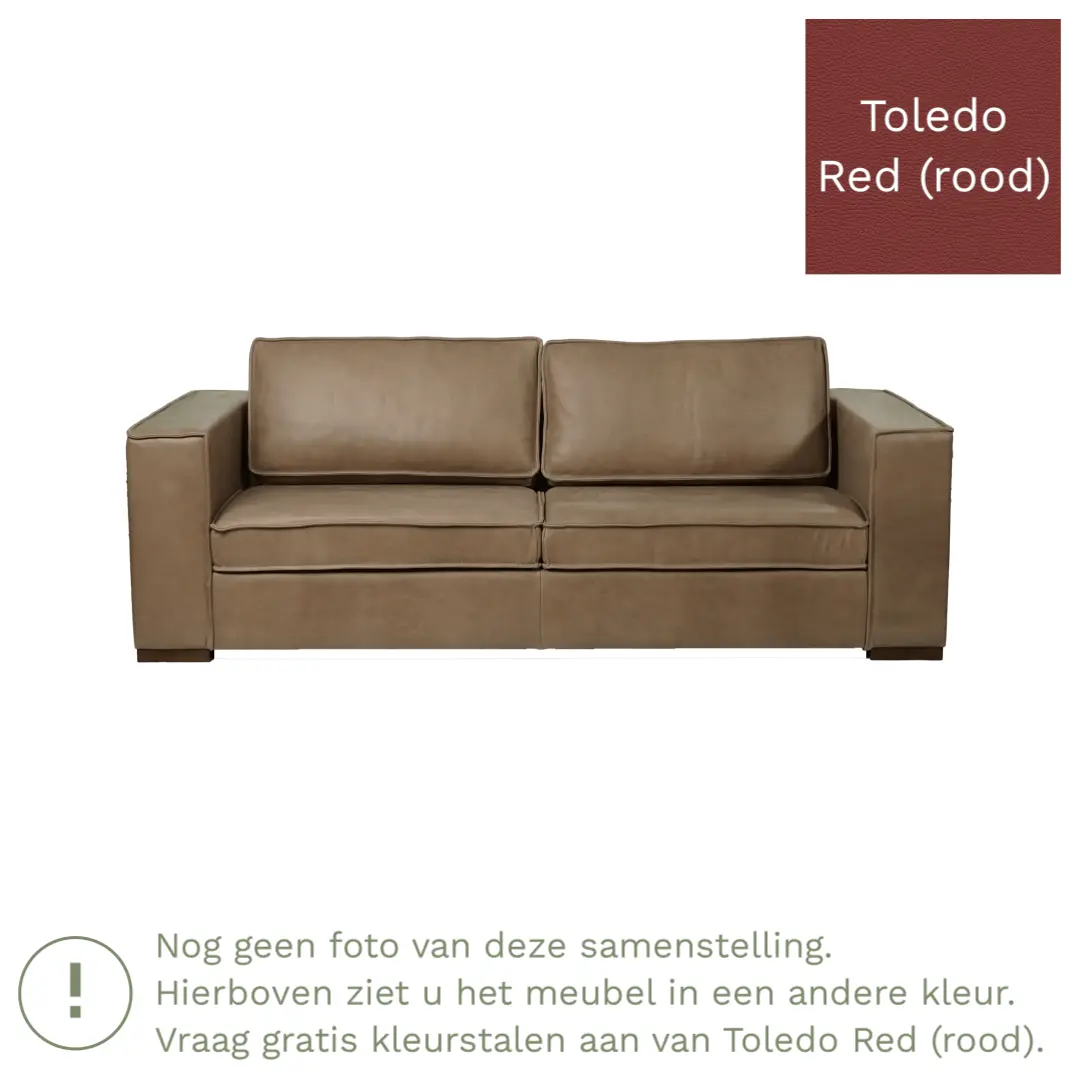 afbeelding van Leren bank Fine - 3 zits - Toledo Red (rood) - Poten hout zwart
