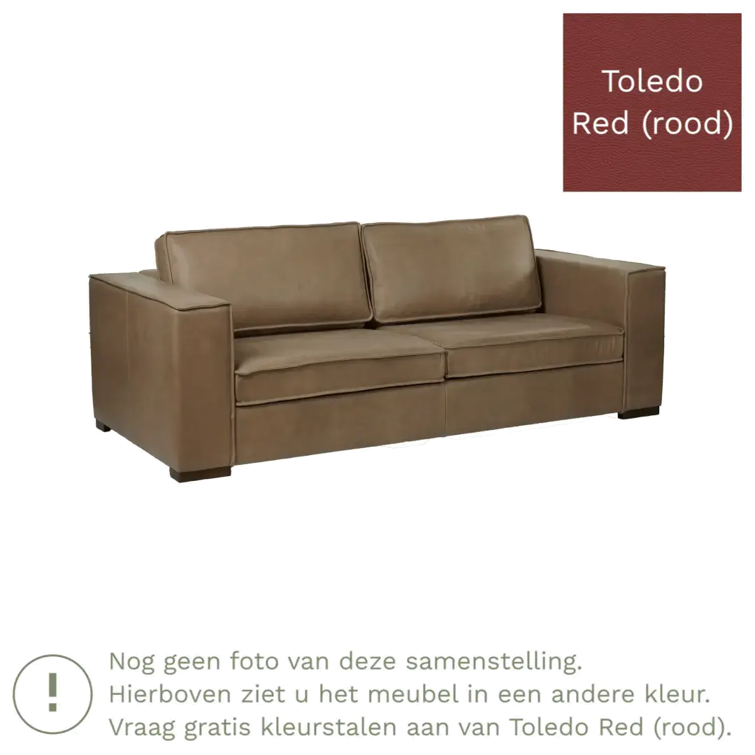 afbeelding van Leren bank Fine - 3 zits - Toledo Red (rood) - Poten hout zwart
