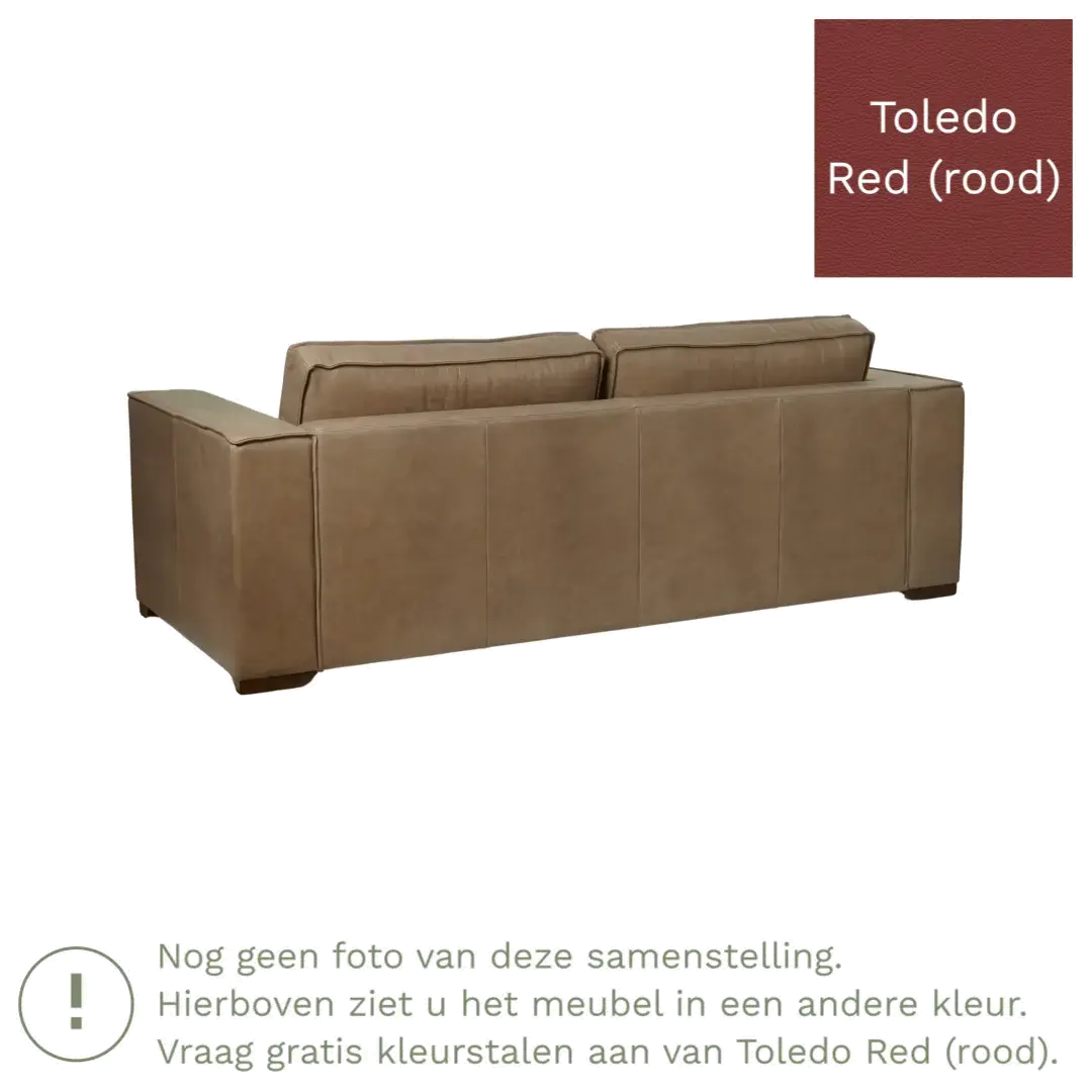afbeelding van Leren bank Fine - 3 zits - Toledo Red (rood) - Poten hout zwart