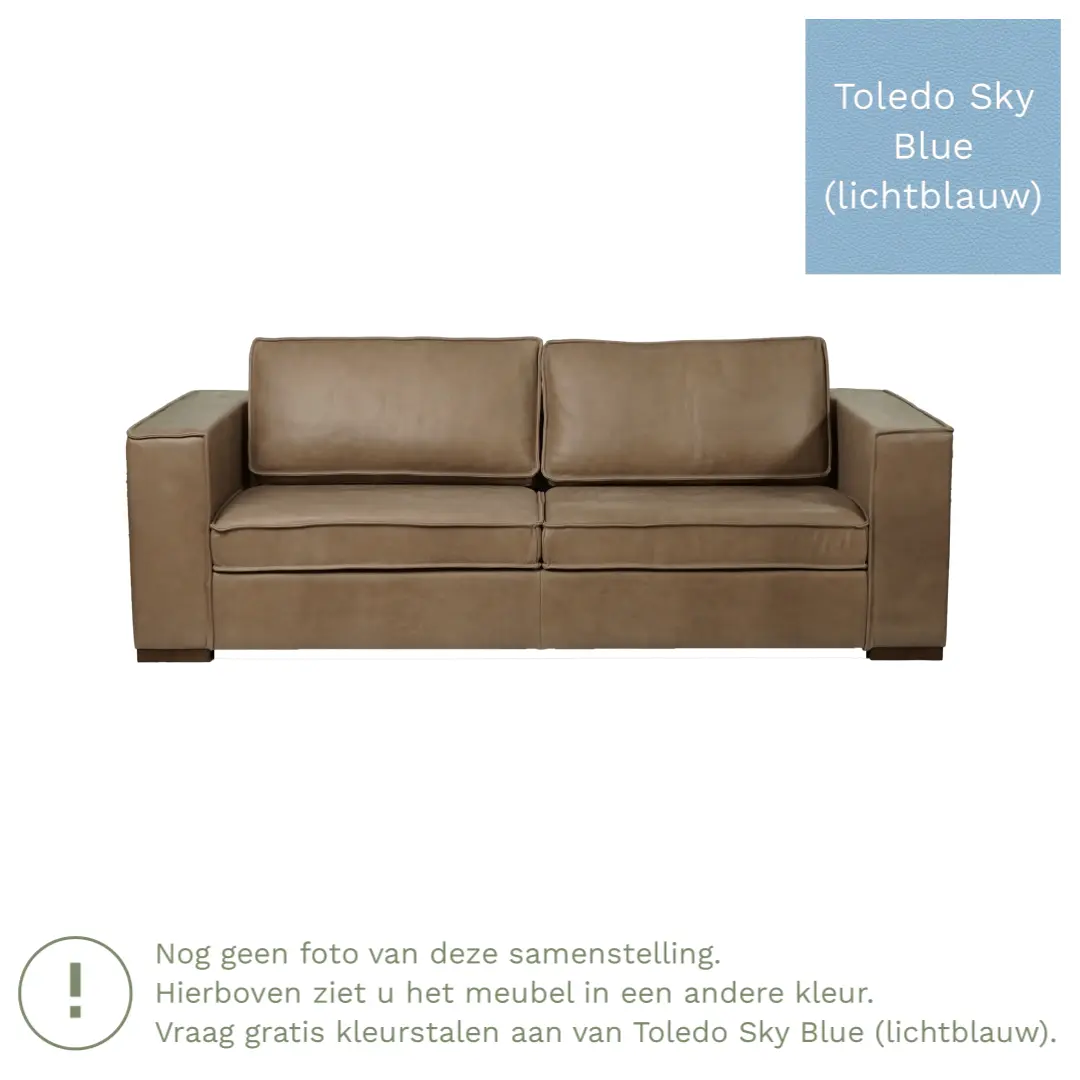 afbeelding van Leren bank Fine - 3 zits - Toledo Sky Blue (lichtblauw) - Poten hout zwart
