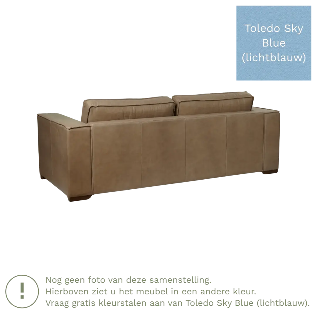 afbeelding van Leren bank Fine - 3 zits - Toledo Sky Blue (lichtblauw) - Poten hout zwart