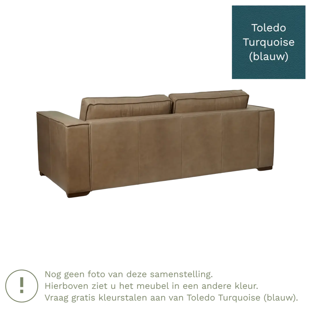 afbeelding van Leren bank Fine - 3 zits - Toledo Turquoise (blauw) - Poten hout bruin