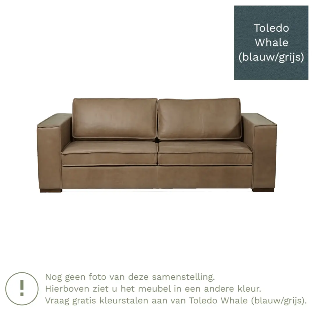afbeelding van Leren bank Fine - 3 zits - Toledo Whale (blauw/grijs) - Poten hout bruin