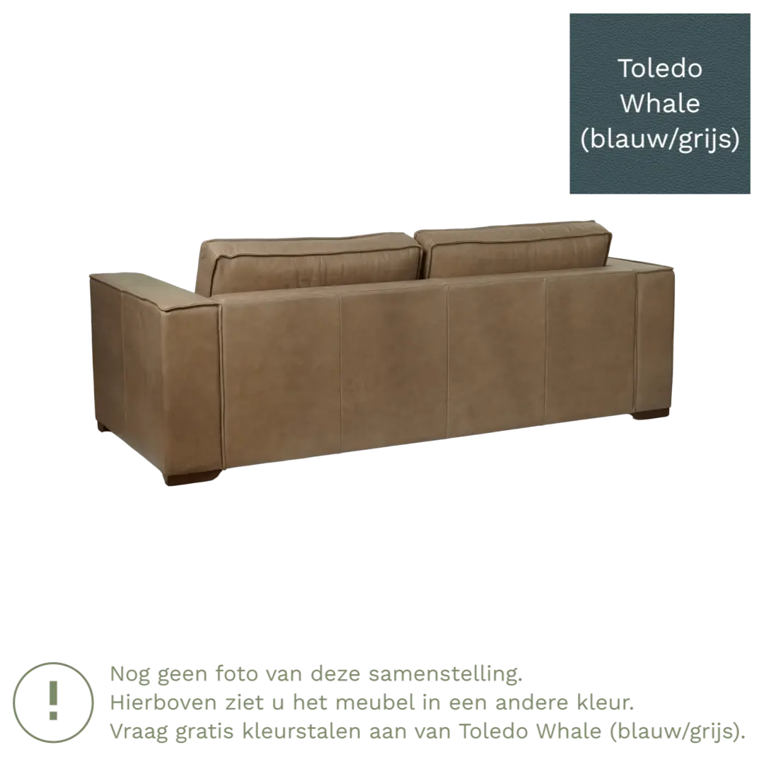 afbeelding van Leren bank Fine - 3 zits - Toledo Whale (blauw/grijs) - Poten hout bruin