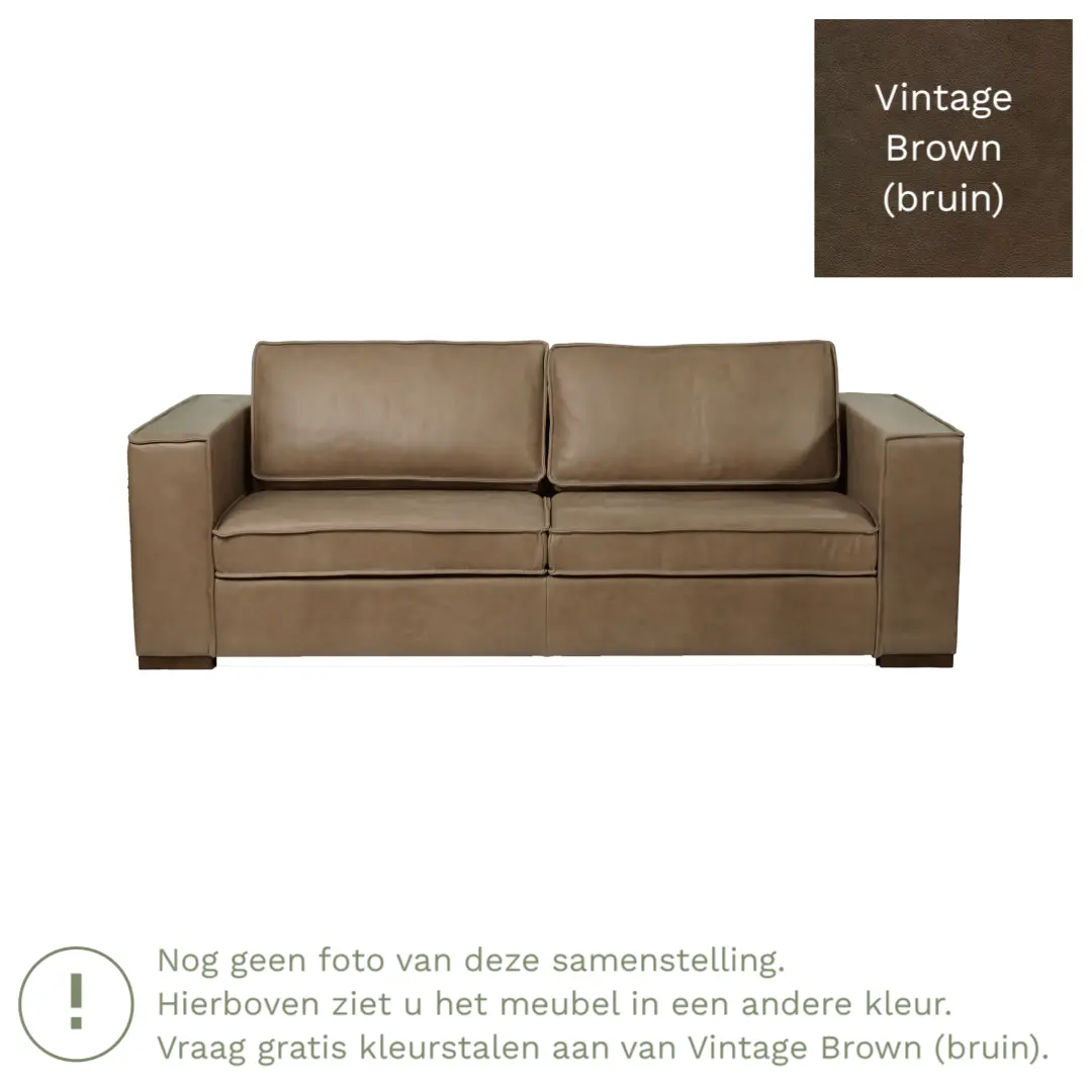 afbeelding van Leren bank Fine - 3 zits - Vintage Brown (bruin) - Poten hout zwart