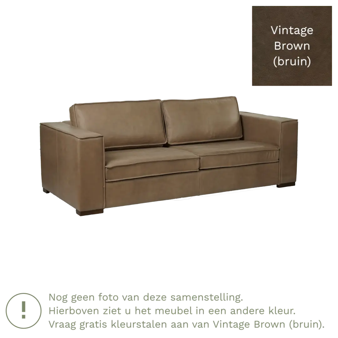 afbeelding van Leren bank Fine - 3 zits - Vintage Brown (bruin) - Poten hout zwart