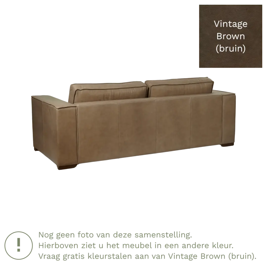 afbeelding van Leren bank Fine - 3 zits - Vintage Brown (bruin) - Poten hout zwart