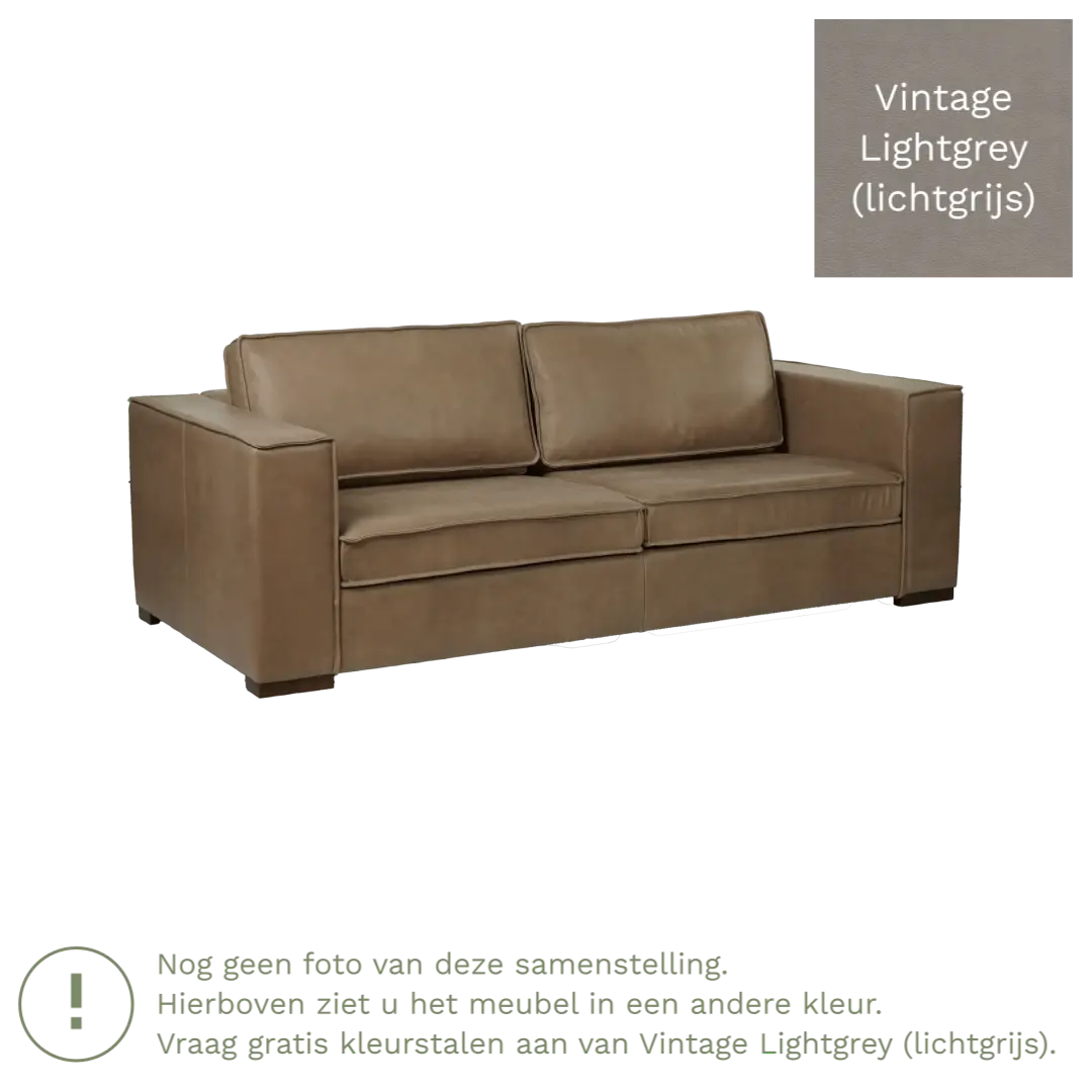 afbeelding van Leren bank Fine - 3 zits - Vintage Lightgrey (lichtgrijs) - Poten hout zwart