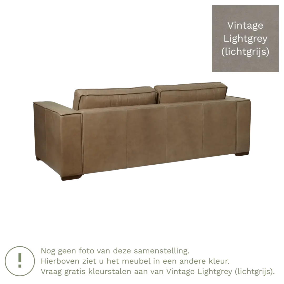 afbeelding van Leren bank Fine - 3 zits - Vintage Lightgrey (lichtgrijs) - Poten hout zwart