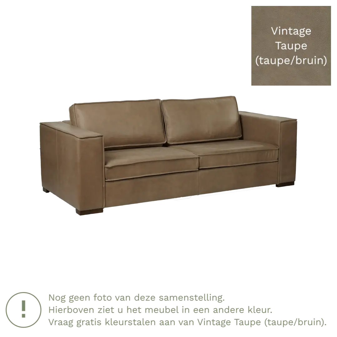 afbeelding van Leren bank Fine - 3 zits - Vintage Taupe (taupe/bruin) - Poten hout zwart