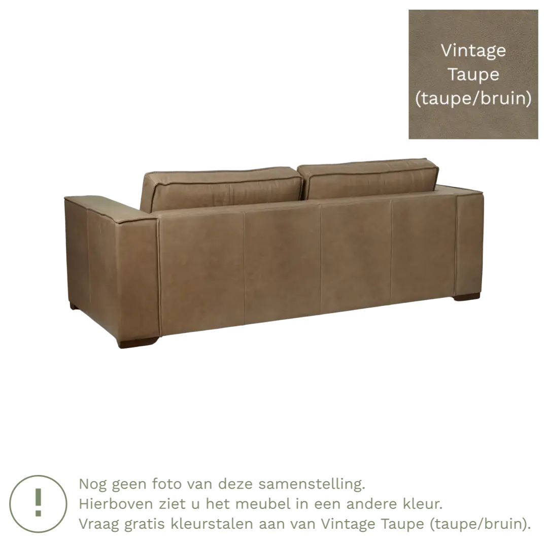 afbeelding van Leren bank Fine - 3 zits - Vintage Taupe (taupe/bruin) - Poten hout zwart