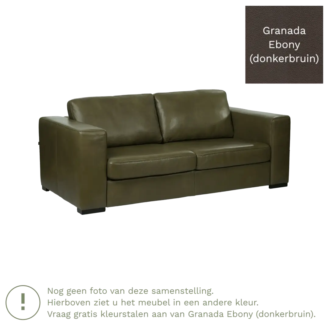 afbeelding van Leren bank Flow - 2,5 zits - Granada Ebony (donkerbruin) - Poten hout bruin