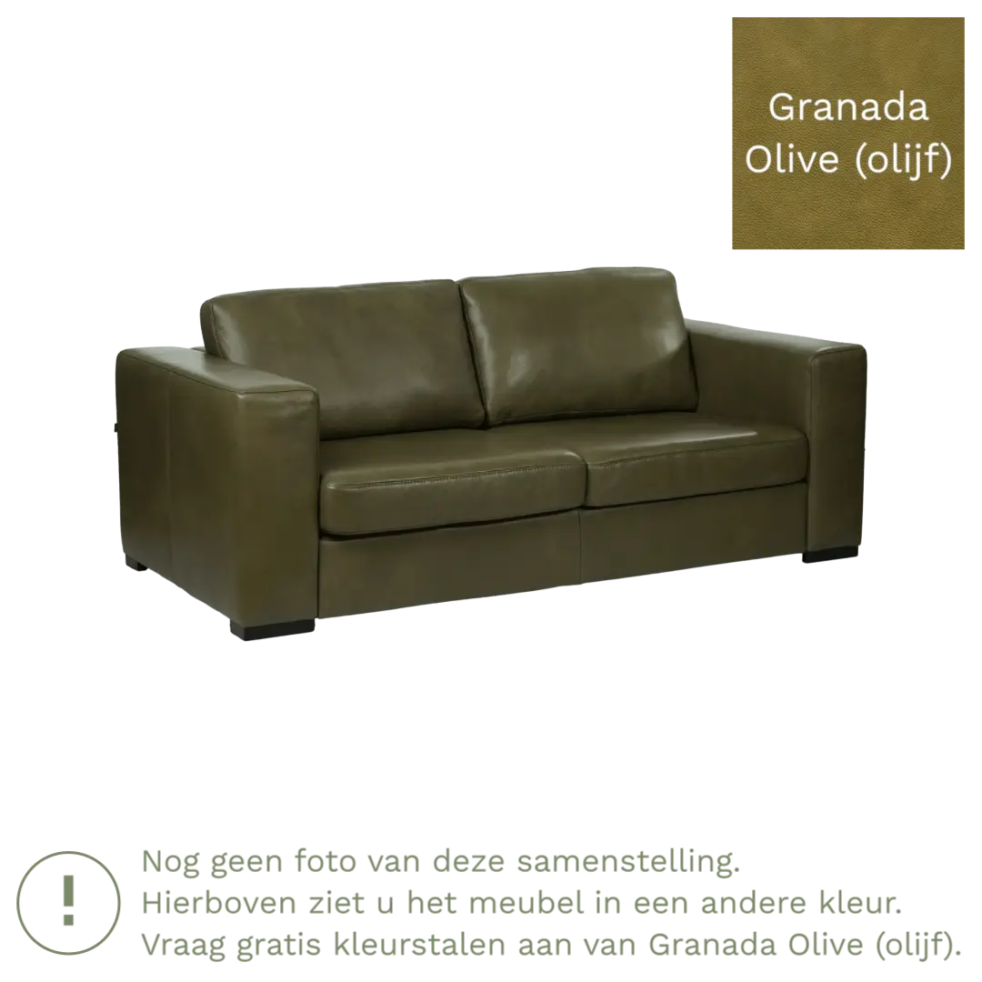 afbeelding van Leren bank Flow - 2,5 zits - Granada Olive (olijf) - Poten hout bruin