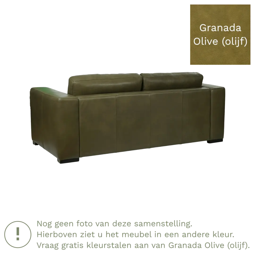 afbeelding van Leren bank Flow - 2,5 zits - Granada Olive (olijf) - Poten hout bruin