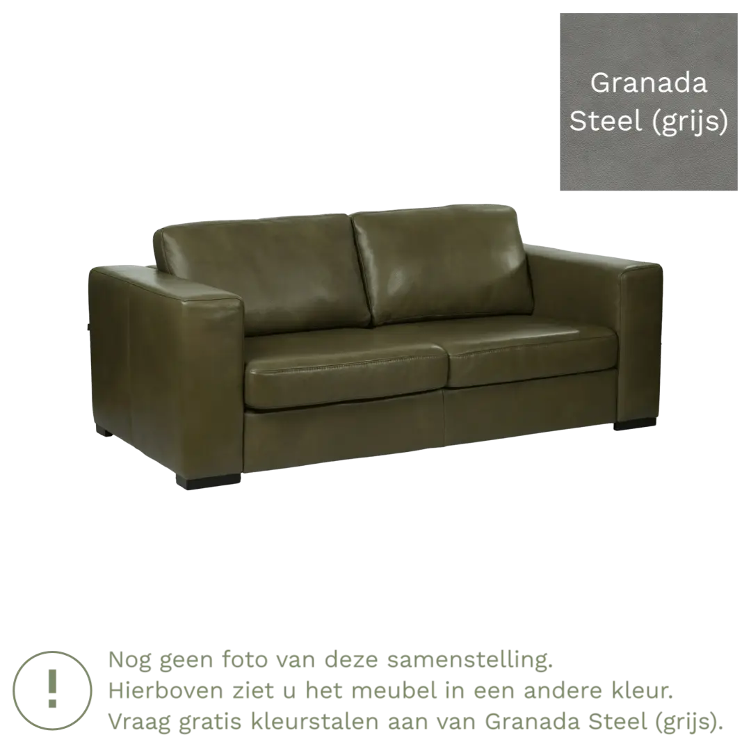 afbeelding van Leren bank Flow - 2,5 zits - Granada Steel (grijs) - Poten hout bruin