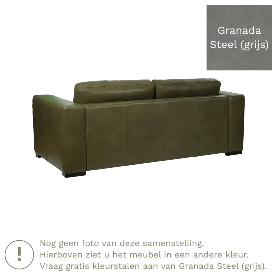 afbeelding van Leren bank Flow - 2,5 zits - Granada Steel (grijs) - Poten hout bruin