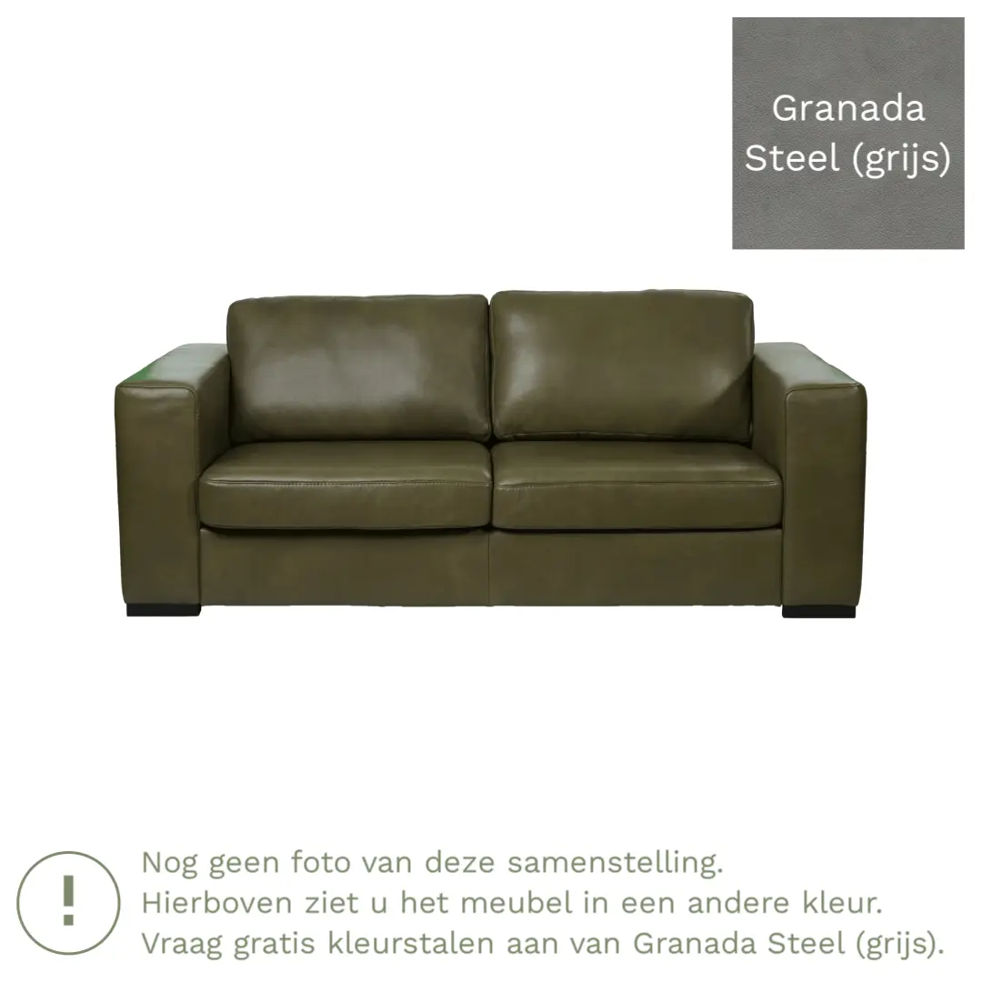 afbeelding van Leren bank Flow - 2,5 zits - Granada Steel (grijs) - Poten hout zwart