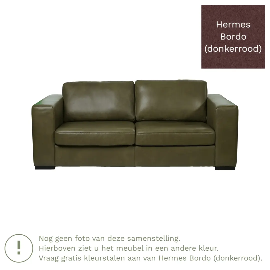 afbeelding van Leren bank Flow - 2,5 zits - Hermes Bordo (donkerrood) - Poten hout zwart