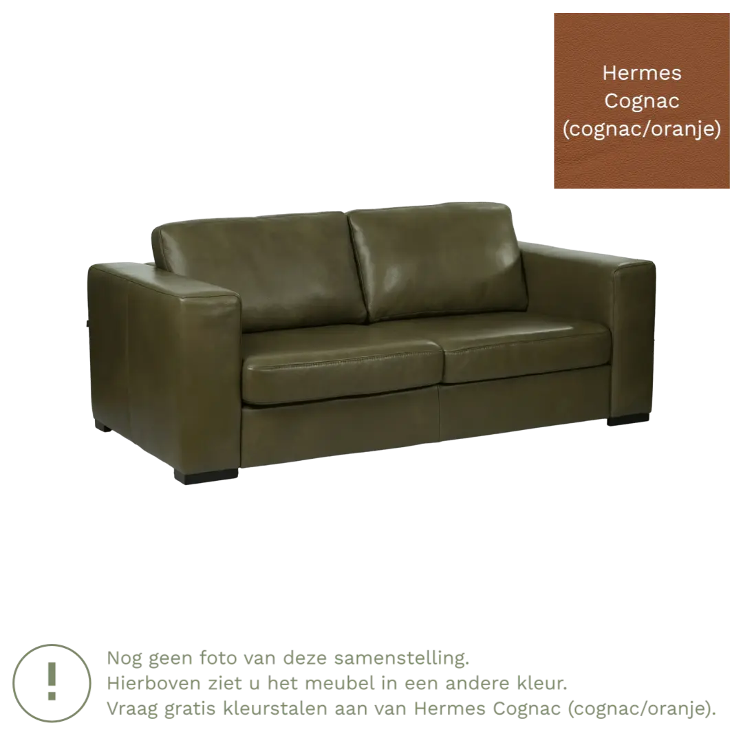 afbeelding van Leren bank Flow - 2,5 zits - Hermes Cognac (cognac/oranje) - Poten hout zwart