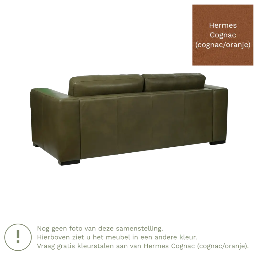 afbeelding van Leren bank Flow - 2,5 zits - Hermes Cognac (cognac/oranje) - Poten hout zwart