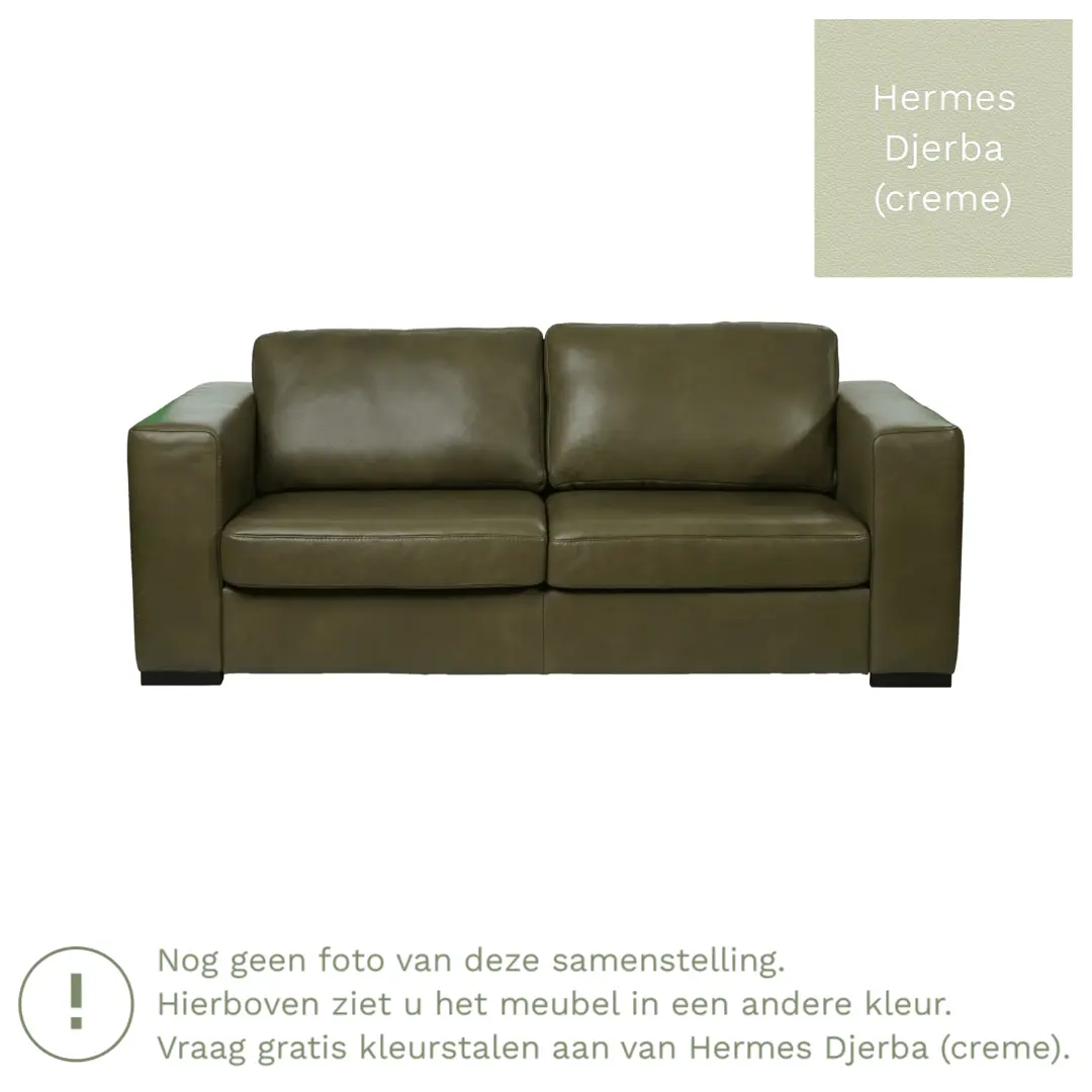 afbeelding van Leren bank Flow - 2,5 zits - Hermes Djerba (crème) - Poten hout bruin