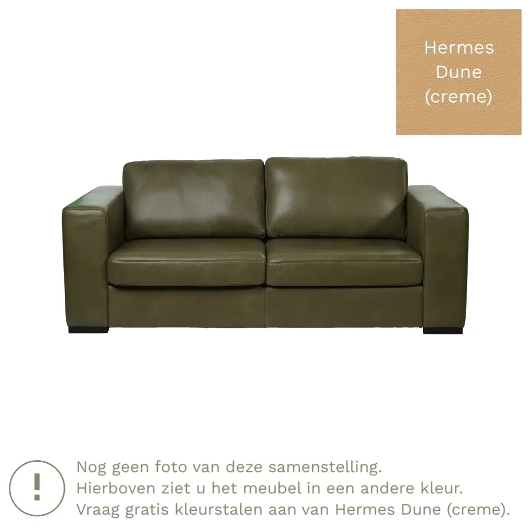 afbeelding van Leren bank Flow - 2,5 zits - Hermes Dune (crème) - Poten hout bruin
