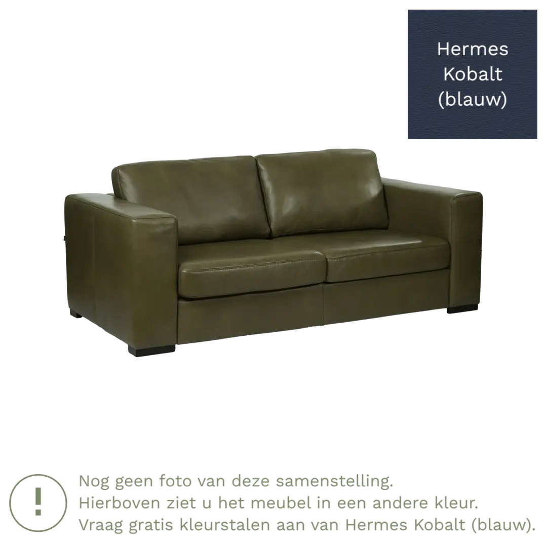afbeelding van Leren bank Flow - 2,5 zits - Hermes Kobalt (blauw) - Poten hout zwart