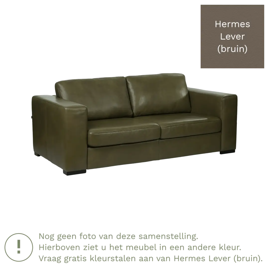afbeelding van Leren bank Flow - 2,5 zits - Hermes Lever (bruin) - Poten hout bruin