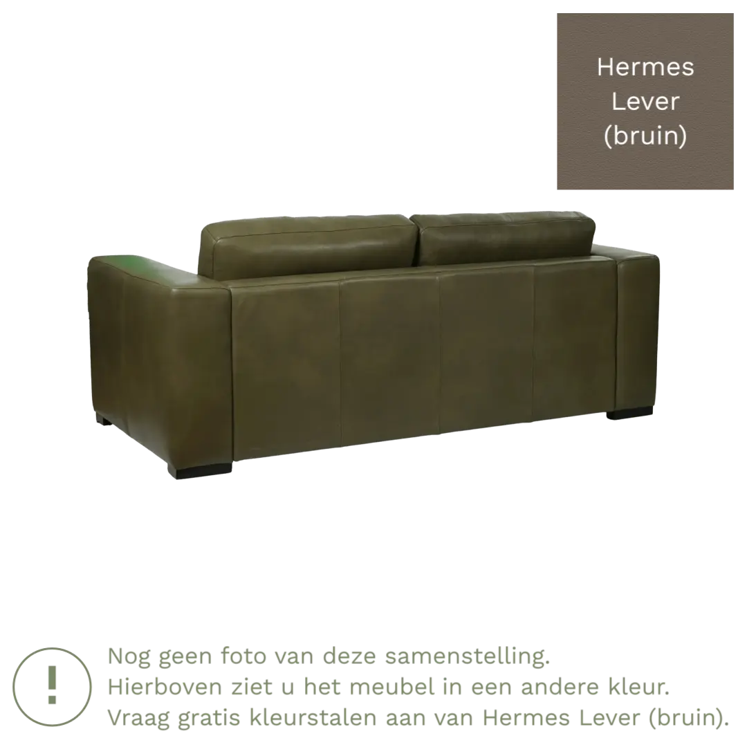 afbeelding van Leren bank Flow - 2,5 zits - Hermes Lever (bruin) - Poten hout bruin