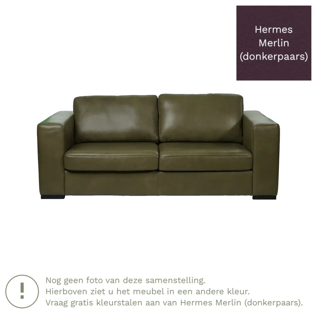 afbeelding van Leren bank Flow - 2,5 zits - Hermes Merlin (donkerpaars) - Poten hout bruin