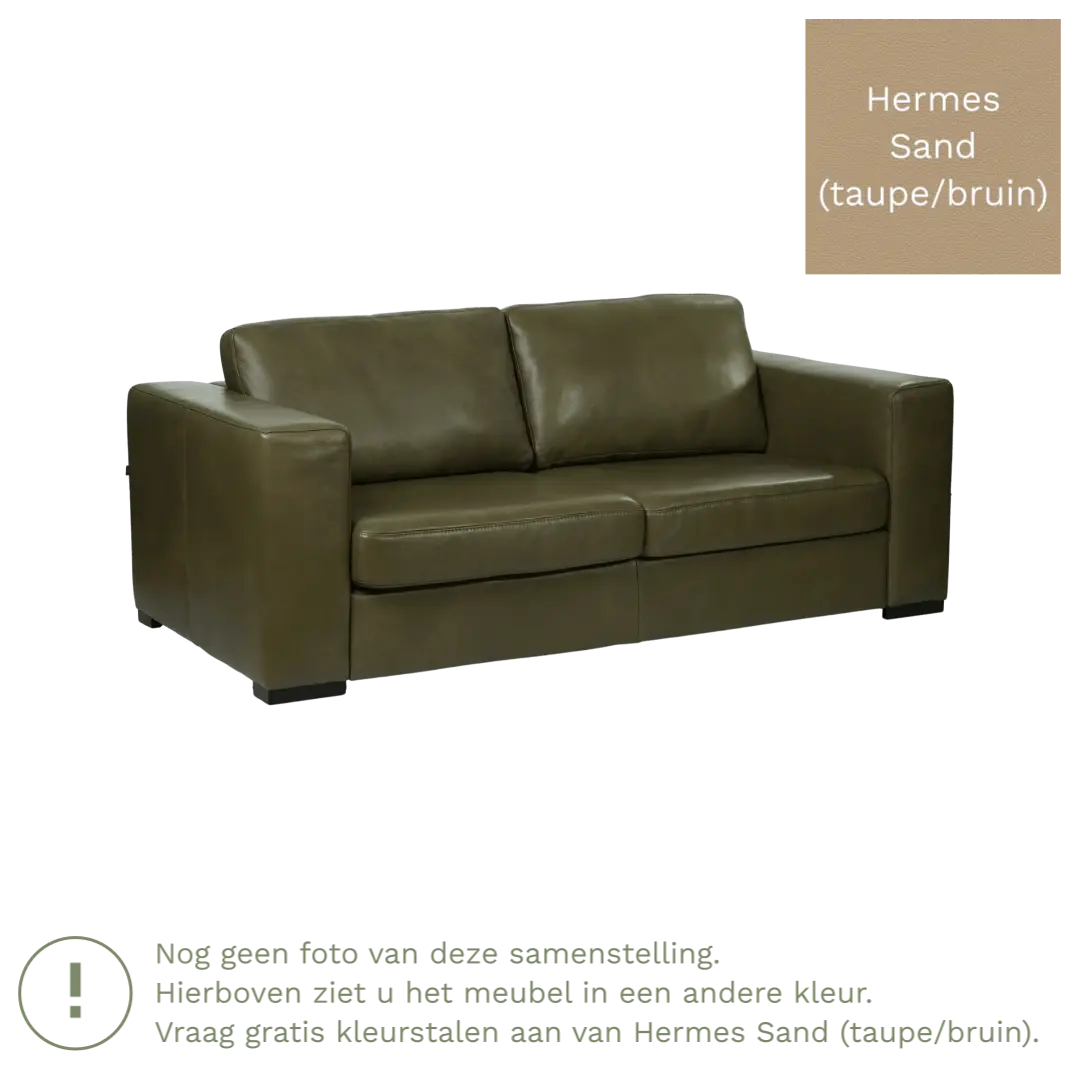 afbeelding van Leren bank Flow - 2,5 zits - Hermes Sand (taupe/bruin) - Poten hout zwart