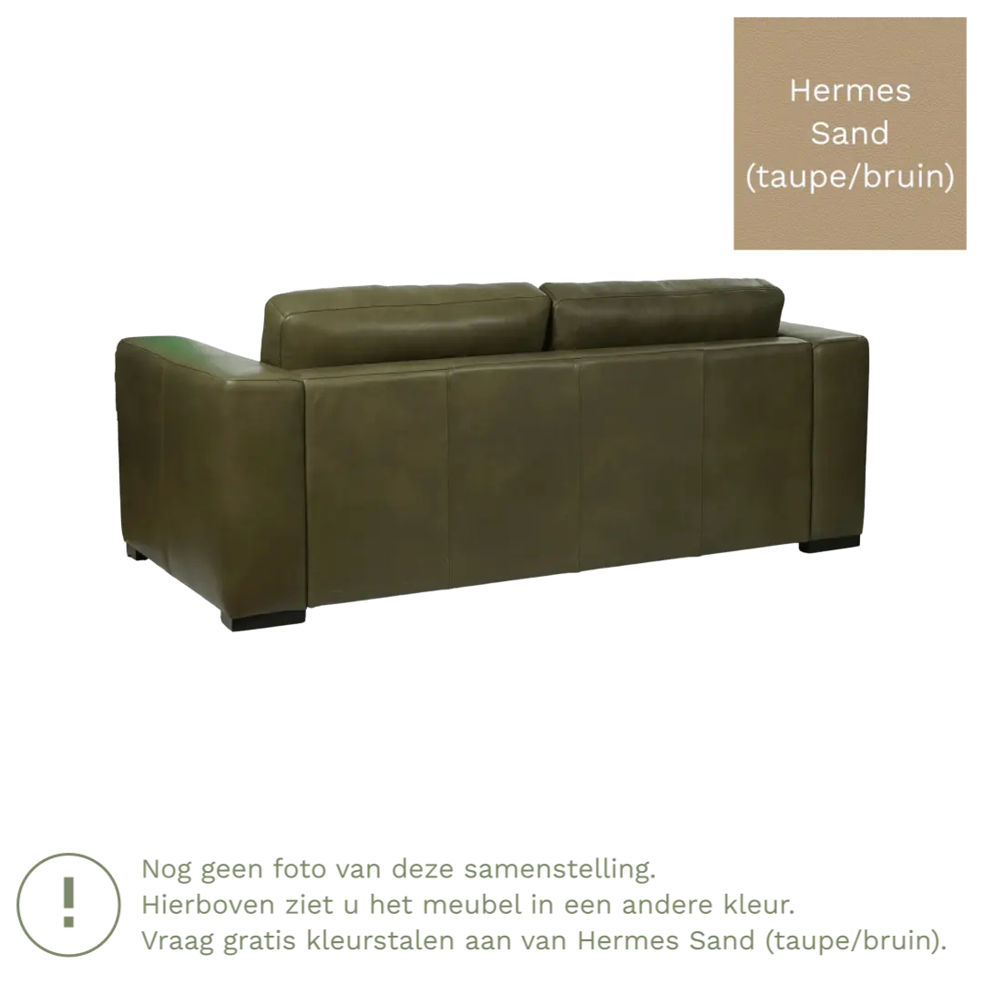 afbeelding van Leren bank Flow - 2,5 zits - Hermes Sand (taupe/bruin) - Poten hout zwart