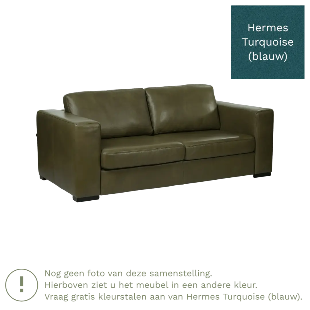 afbeelding van Leren bank Flow - 2,5 zits - Hermes Turquoise (blauw) - Poten hout bruin
